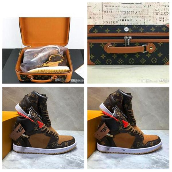 

off whÃ¬te lÃ²uis vuÃ­tton x nÃ­ke air jordÃ¡n 1 retro designers sneakers women men's chicago unc basketball shoes sports shoes, Black