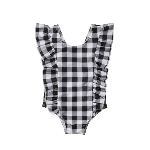 

summer 2020 newborn kids baby girls swimwear swimsuit ruffle plaid romper jumpsuit outfits