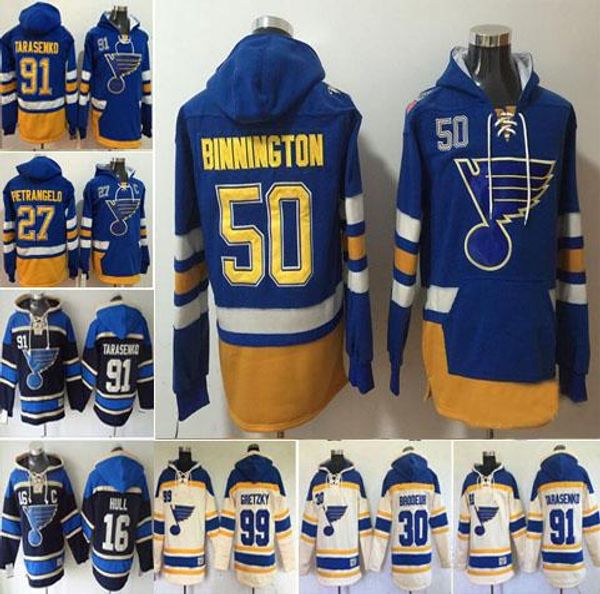 

st. louis blues men s 50 binnington 27 alex pietrangelo 91 vladimir tarasenko 16 brett hull 99 wayne gretzky hoodie jersey, Black;red