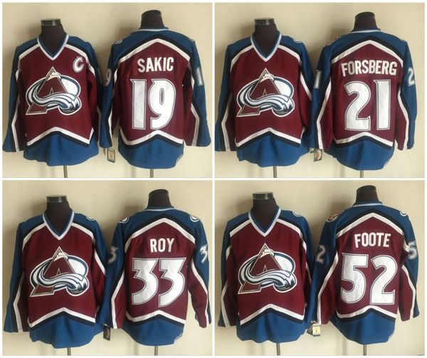 

Colorado Avalanche #33 Patrick Roy 19 Joe Sakic 21 Peter Forsberg 52 Adam Foote Retro Hockey Jerseys Free Shipping