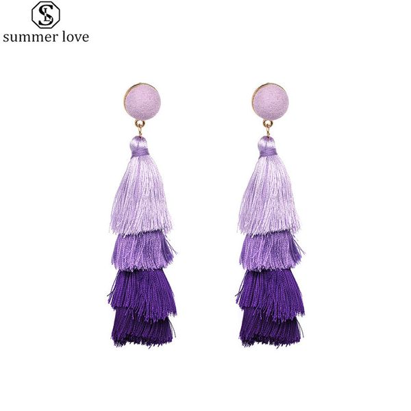 

colorful tassels earrings boho four-layer tassel drop dangle earrings for women fashion jewelry gift wholesale-z, Silver
