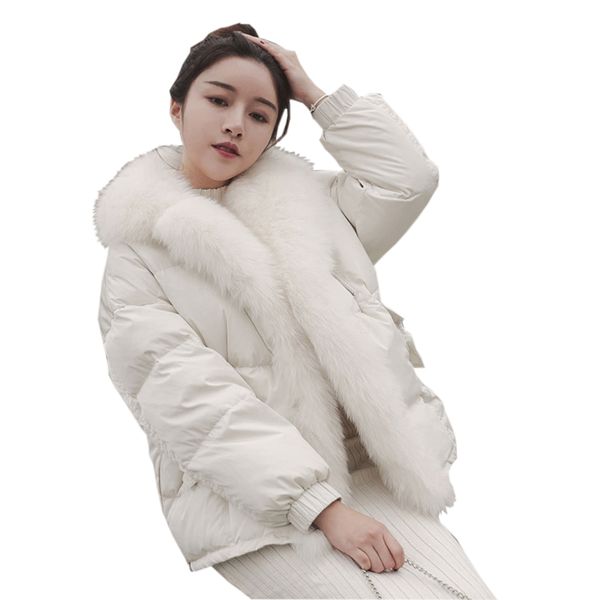 

real fur down jacket 2018 winter white short down coats outwears ladies loose coats white duck overcoats yp2104, Black