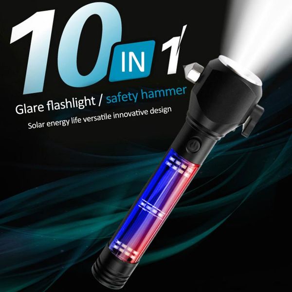 

multi-functional car safety hammer light outdoor equipment solar lamp escape compass rescue kit auto accessories