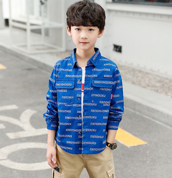 

children's long-sleeved shirts boys letter coat, White;black