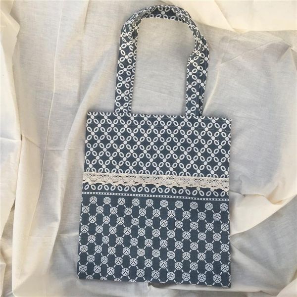 

yile cotton linen eco shopping tote shoulder bag print geometry flower 8914b