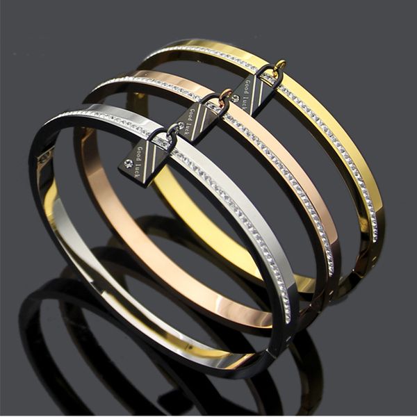 

hangke1989 удачи резьба замок кулон браслет браслеты для женщин серебро розовое золото любовь кристалл браслет accesorios mujer, Black