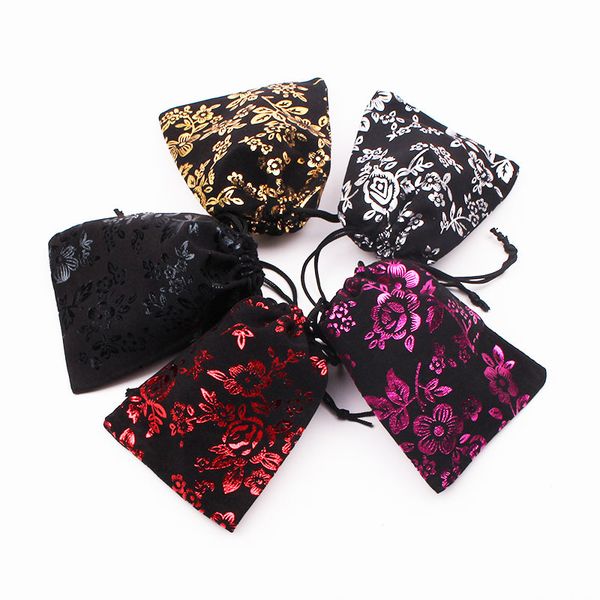 

wholesale-100pcs 9x12cm velvet gift bags random mixed color rose printing gift jewelry packaging storage bags