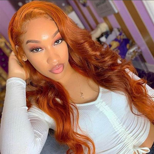 

ginger wig orange human hair wigs 13x6 deep part colored lace front human hair wigs with baby invisible knot wig, Black;brown