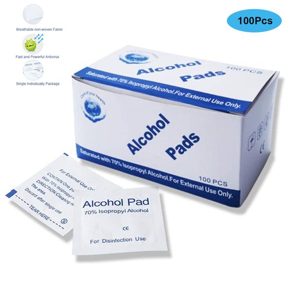 

alcohol pads disposable disinfection prep swap pad household cleaning cotton suitable for cell phone/tableware/nail art/auto parts (100pcs