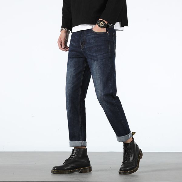 

mens designer l home big straight casual nostalgic youth stretch jeans men, Blue