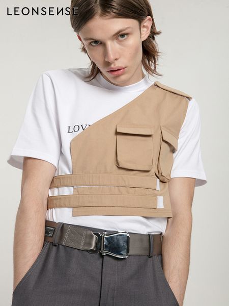 

leonsense men multi-pocket classic waistcoat male sleeveless unloading solid coat work vest pgrapher tactical masculino jack, White;black