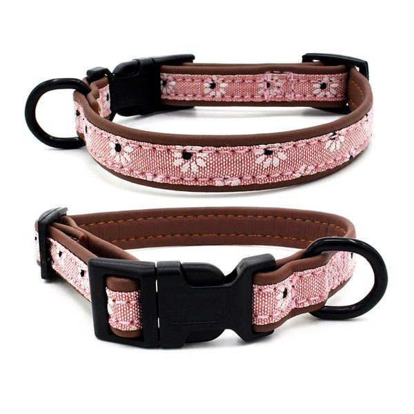 

cute flower pattern puppy cats collars adjustable small dogs necklace buckle pets chihuahua/bulldog/pug/corgi collar