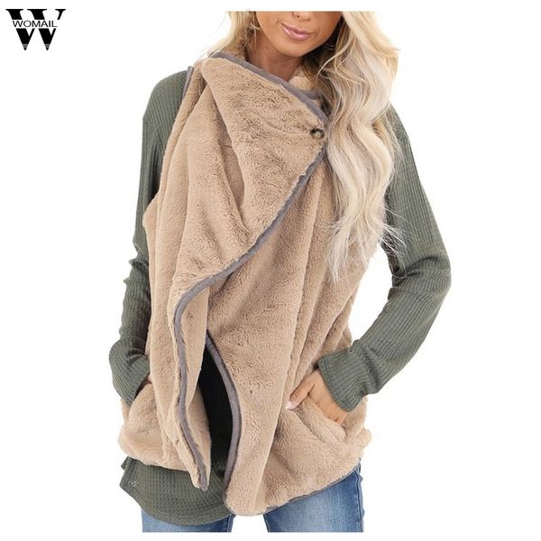 

womail womens coats women's warm casual open front faux fur vest pockets sleevess jacket coat women abrigo 2019 s-2xl, Black;white