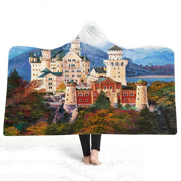 

scenery hooded blanket for home travel picnic 3d printed plush sherpa fleece blanket wearable warm throw for adults kids