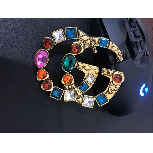 

2019 multicolor crystal letters luxury brooch retro vintage designer brooch for women girls fashion jewelry gift high quality, Gray