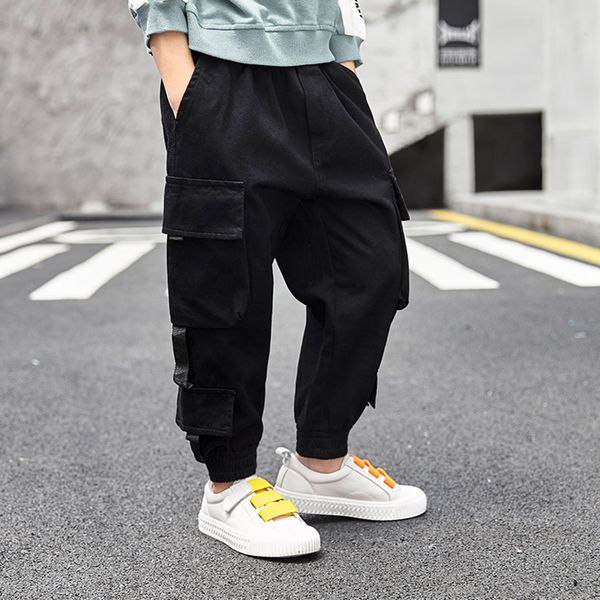 

boys pants letter label boy pants fashion ribbons for boys kids autumn kids casual cargo for streetwear, Blue