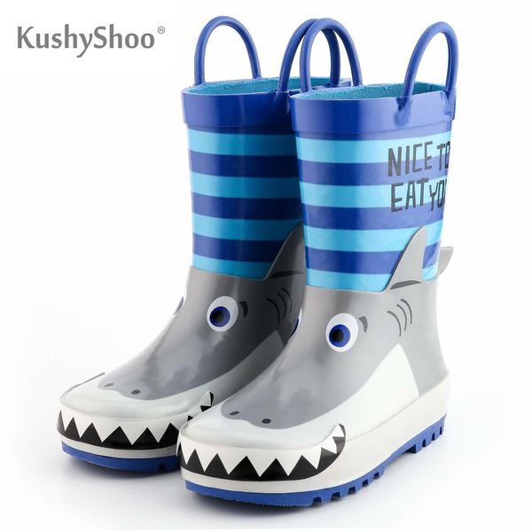 

kushyshoo rain boots kids waterproof children' rubber boots 3d cartoon shark printed toddler boy rainboots kalosze dla dzieci y200104, Black;grey
