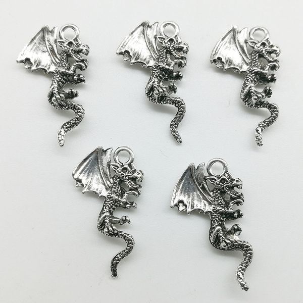 

50pcs/lot fire dragon alloy charms pendant retro jewelry diy keychain ancient silver pendant for bracelet earrings necklace 28x16mm, Bronze;silver