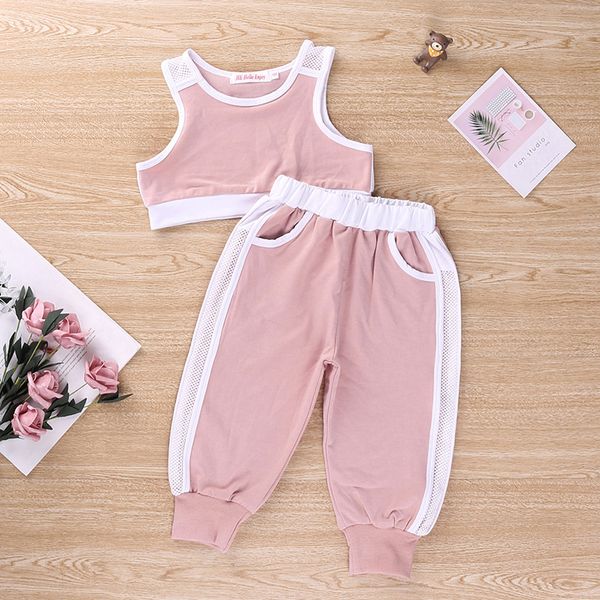 

new design toddler girls clothes sets 2020 new summer sleeveless solid color vest + pants casual sports active kids 2 piece set clothing, White