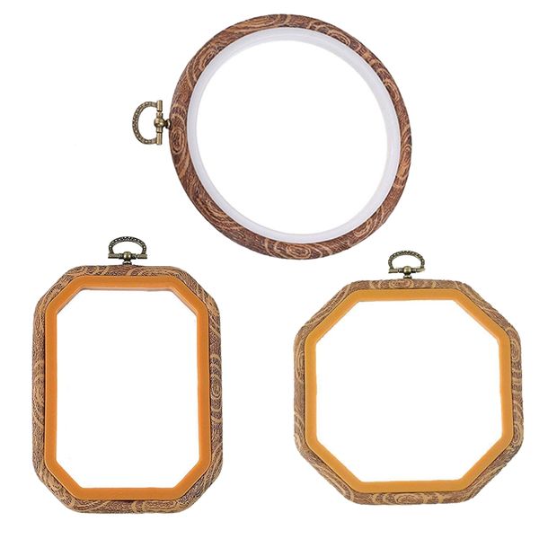 

3 pcs embroidery hoops cross stitch hoop bulk imitated wood embroidery sets (1 circle+1 octagon+1 rectangle, Black