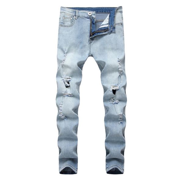 

hole men jeans vintage denim trousers men motocycle jeans homme, Blue