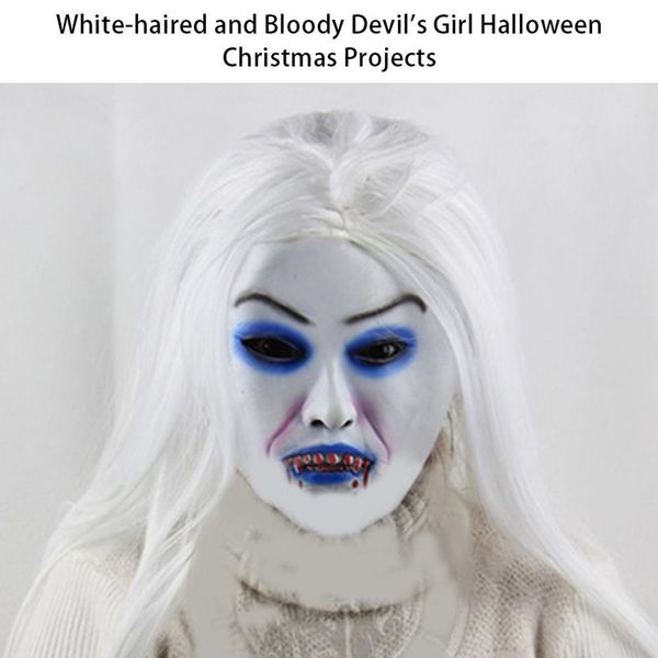 

white hair bleeding witch halloween christmas performance props latex terrorist ghost soft mask headgear