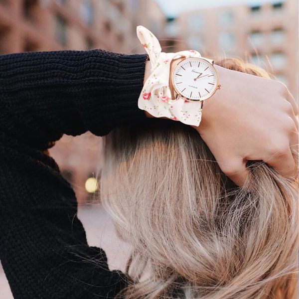 

new floral fabric strap ladies bracelet watches geneva women watches dress quartz wristwatch clock gift feminino, Slivery;brown