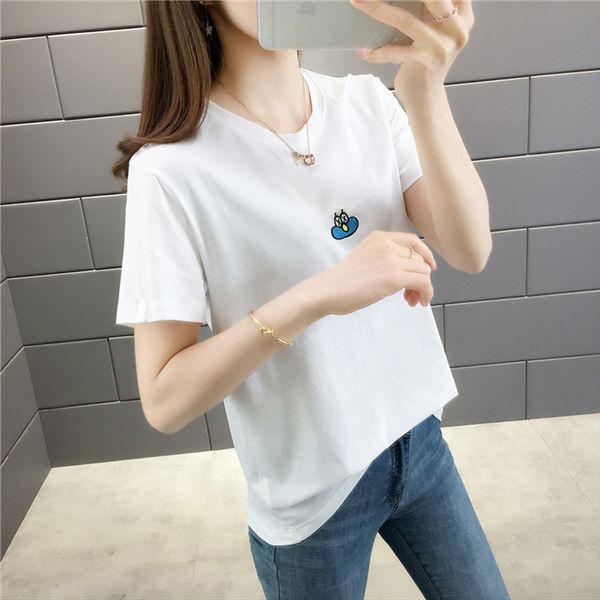 

2020 summer short-sleeved t- female ins fashionable embroidered letter slim ou lun women's t-shirt shirt dress, White