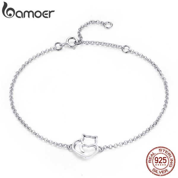 

bamoer cat bracelet for girl sterling silver 925 cut pet animal link bracelets anti-allergy kids gifts fine jewelry gxb102, Golden;silver
