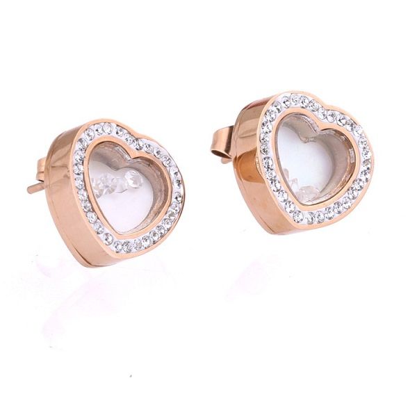 

new trendy fashion luxury designer simple cute lovely diamond heart locket titanium stud earrings for woman, Golden;silver