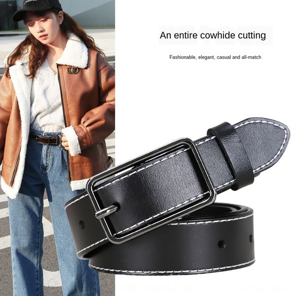 

women's 2019 genuine leather pure cowhide buckle pin pin japanese buckle belt all-match trousers belt, Black;brown