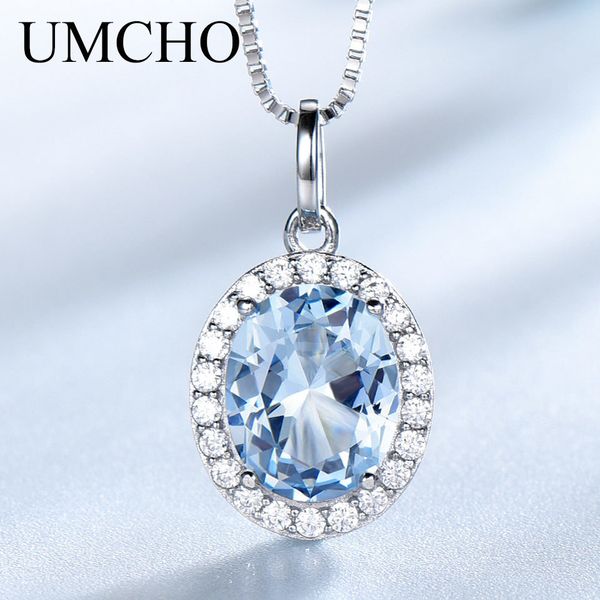 

umcho sky голубой топаз gemstone подвески ожерелья для ювелирных изделий женщин 925 щепка овальный романтический свадебный подарок валентина, Silver