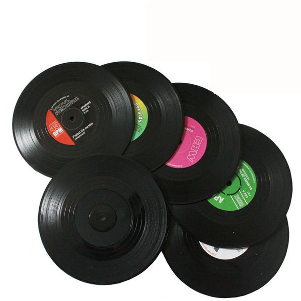 

6pcs / набор ретро винил подстаканники напитки таблица кубок mat home decor cd запись кофейного напитка placemat посуда spinning dhl xd21884
