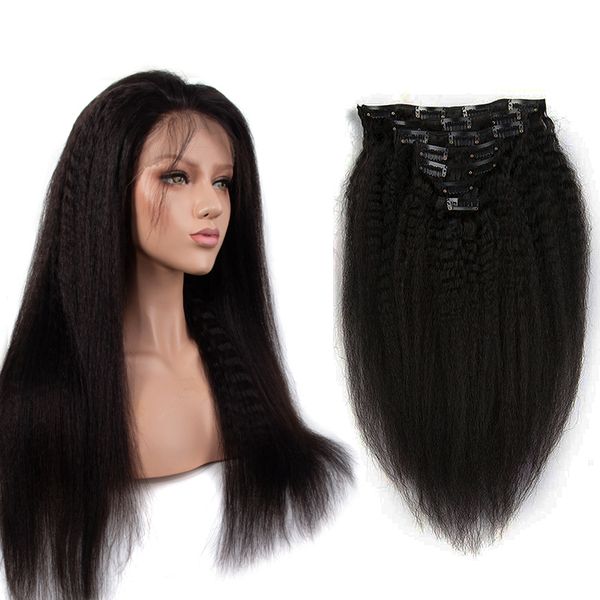 Fronte nero Afro Crespo Ricci Capelli Umani Clip Nelle Estensioni Clip In Fasci di Capelli Remy Naturale Nero Marrone Biondo 14-28 pollici Diritto crespo