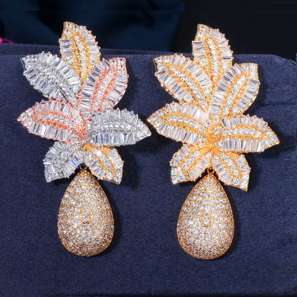 

ttlife garland series earrings large leaf drop flower shiny silver needle rainbow pineapple drop hoop earrings ladies