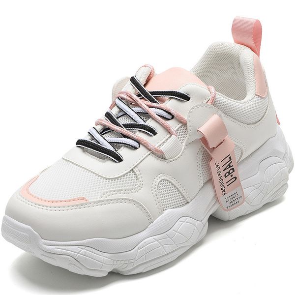 

leather sneakers autumn and winter new mesh breathable platform shoes women increase casual shoes white single, Black