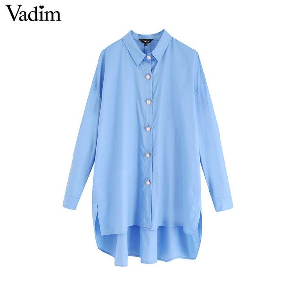 

vadim women stylish solid irregular blouses oversized long sleeve shirts female casual loose long style blusas mujer lb760, White