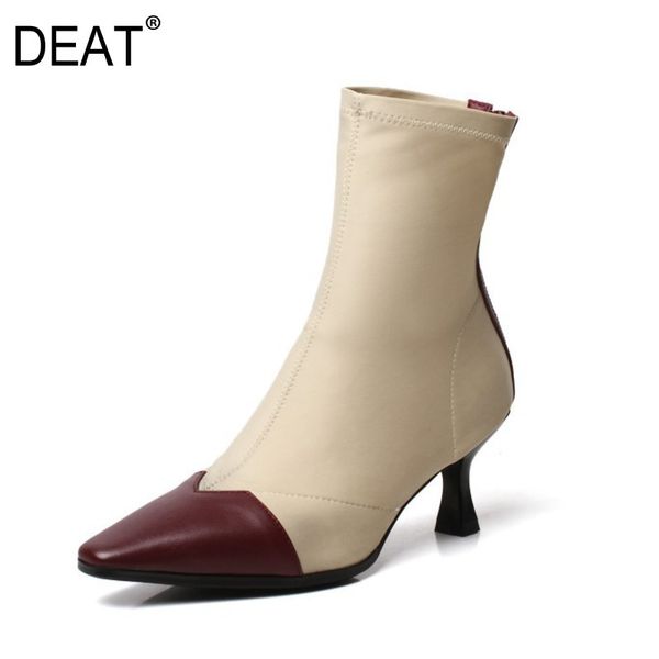 

deat] 2019new spring summer square toe mixed colors zuipper pu leather single shoes women thin high heels boots fashion 10sj376, Black