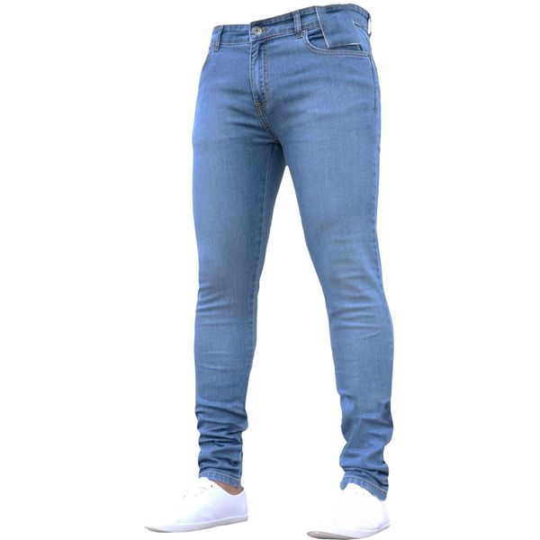 

men's pure color denim cotton vintage wash hip hop work trousers jeans pants, Blue