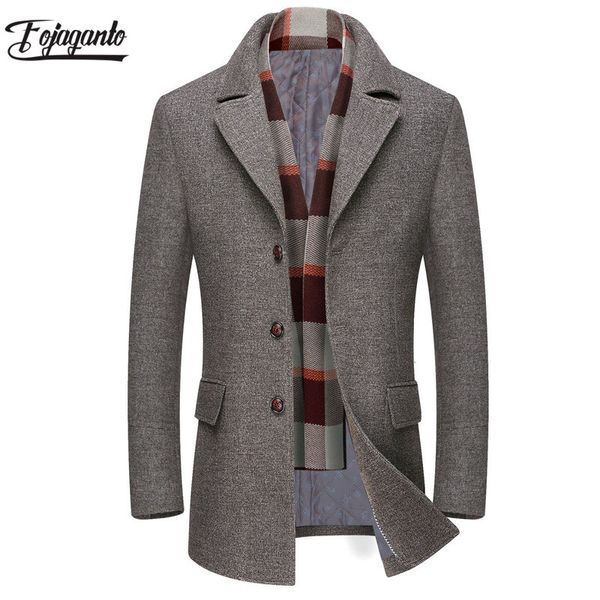 

fojaganto men winter coat 2019 men's casual solid color warm thick comfortable pea coat male trench overcoat, Black
