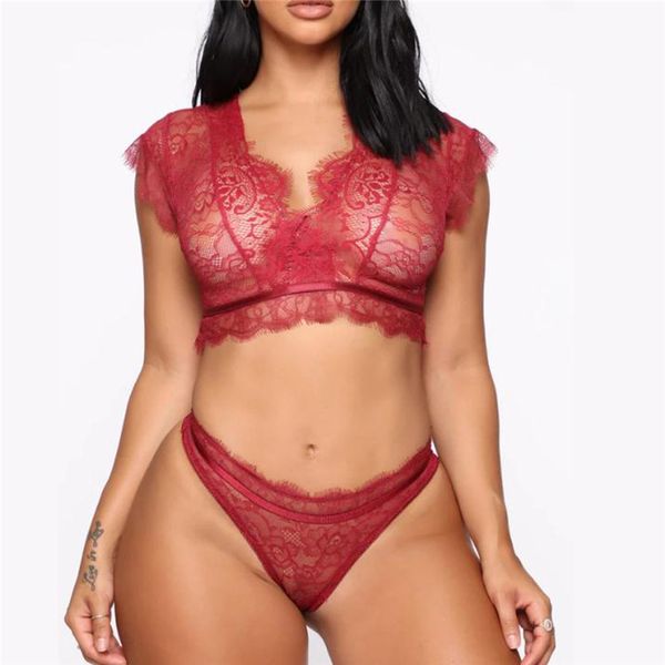 

женская кружева sexy пижама see through глубокий v женские брюки костюмы марлевые pullover sheer дамы сексуальные комплекты, Black;white