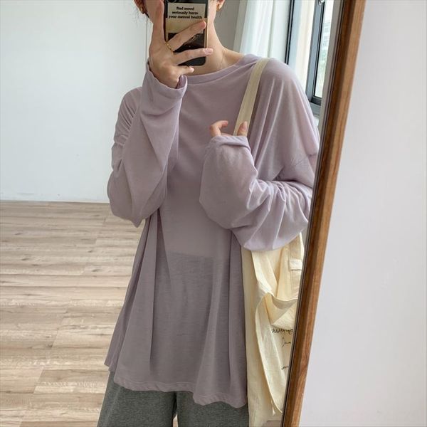 

low saturation clothes t-shirt clothes thin paper sheet human skin clothing loose and soft large edition skinny sunscreen t-shirt long sleev, White
