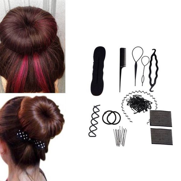 

10 pcs set women lady girls diy hair styling maker accessories kit hair braider hairpins headband band ring beauty tool, Brown