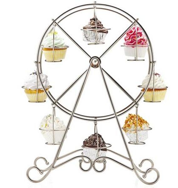 8 Coppa rotante in metallo Ferris Wheel Cupcake e titolare Dessert stand finitura cromata Cake Decorating Titolare di visualizzazione strumenti di terze parti