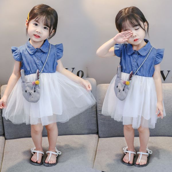 

kids designer clothes girls childrens dress summer new childrens denim skirt 0123-year-old girl baby solid color mesh skirt, Red;yellow