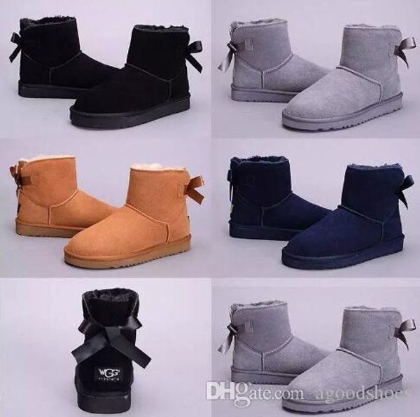 

3280 new fashion bowtie snow boots australia classic tall winter boots real leather bowknot women's snow boots shoes low price124, Black