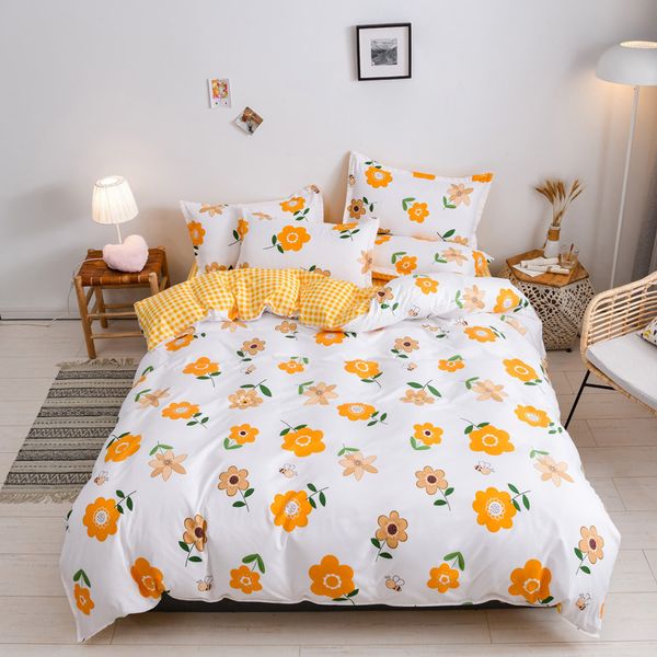 

classic plant style yellow flower bedding set duvet cover flat bed sheet pillowcase family 2covers full 4pcs single bed set