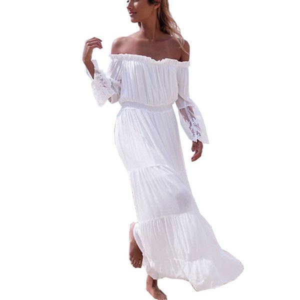 

womens dress european style womens dress slash neck chiffon solid color loose lace dress, Black;gray