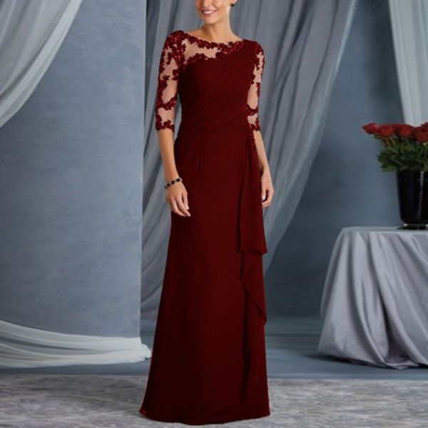 

women lace round neck long evening party dresses prom gowns maxi dress fashion cloth, Black;gray