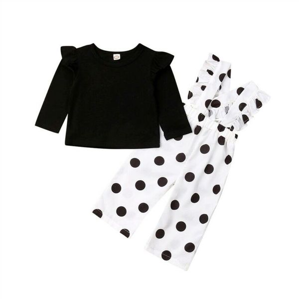 

toddler kids baby girl ruffle t-shirt + long pants outfits 2pcs clothes, White